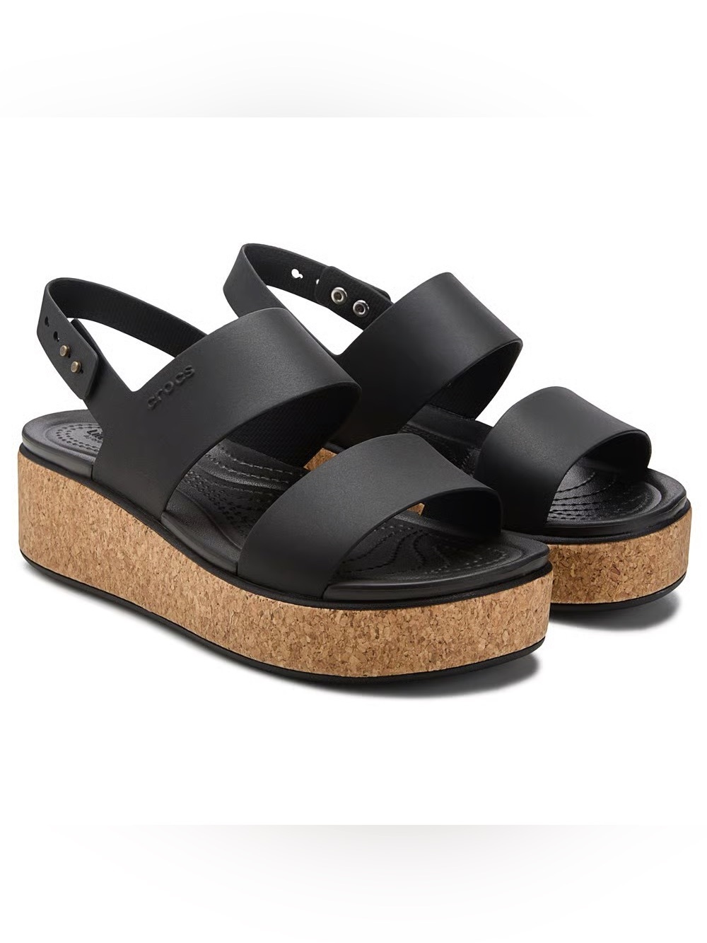 CROCS Black Brooklyn Cork Low Wedge Sandals